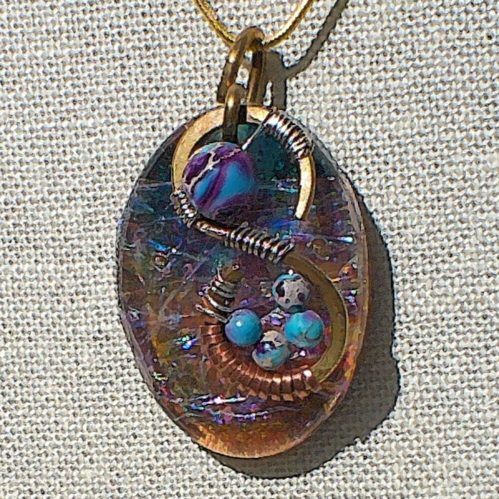 Pendant, necklace Brass, copper, silver